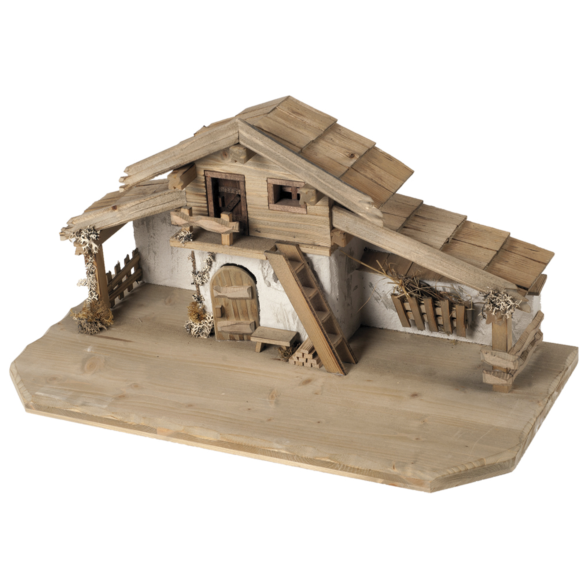 Weihnachtskrippe aus hellem Holz