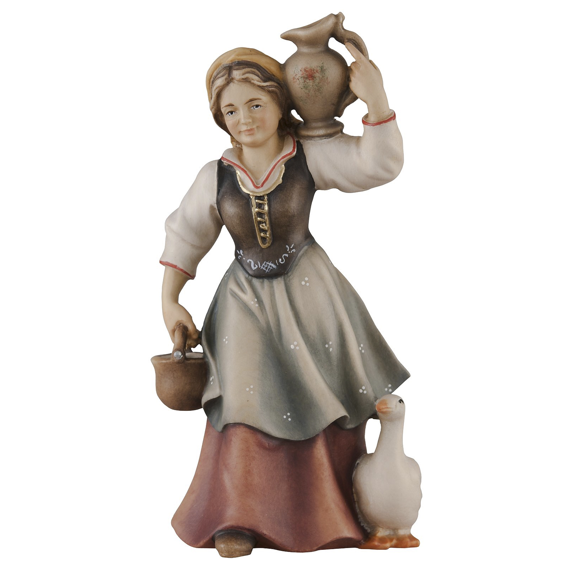 Krippenfigur Wasserträgerin mit Gans Bethlehem Krippe color