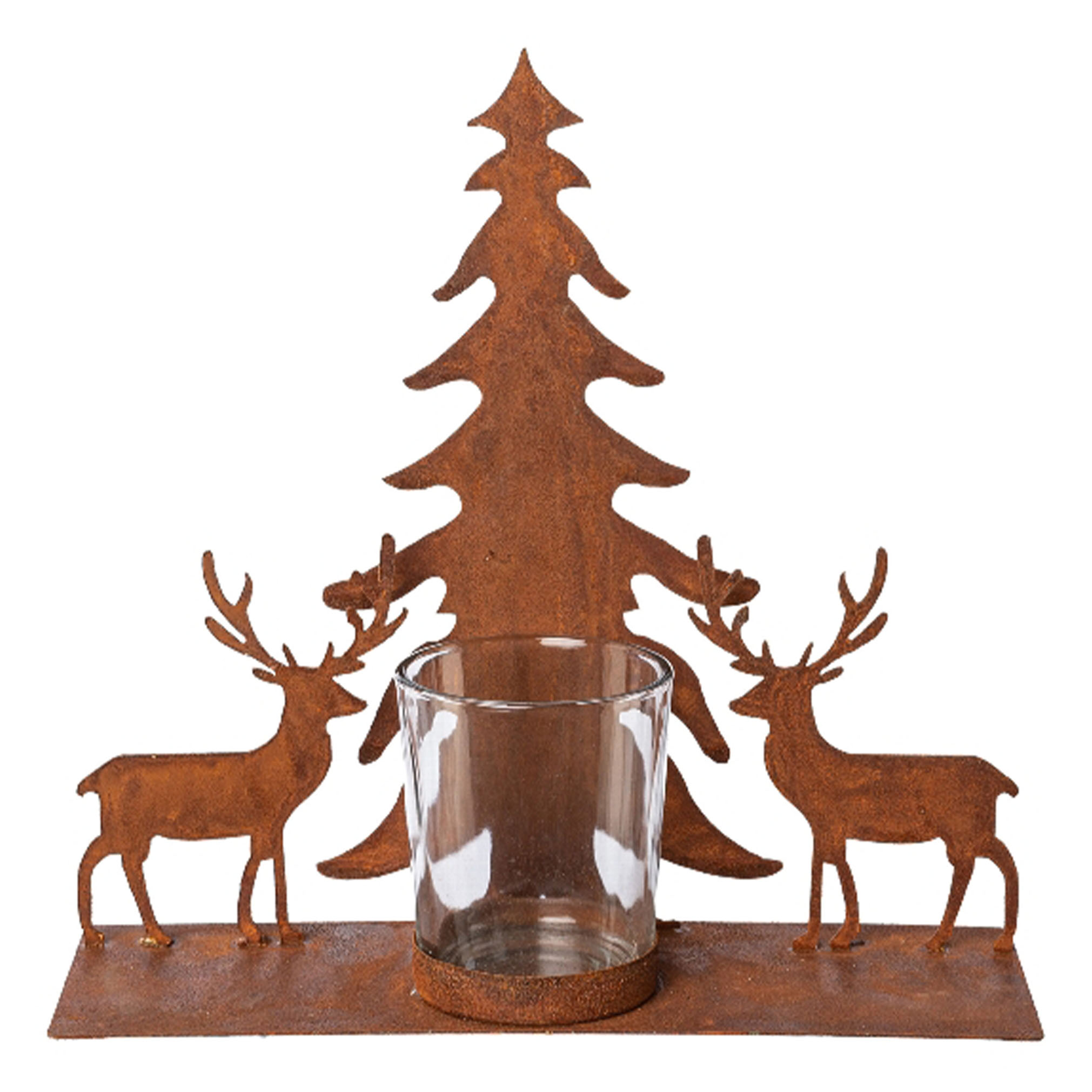Teelichthalter Hirsch / Baum, Zink rost