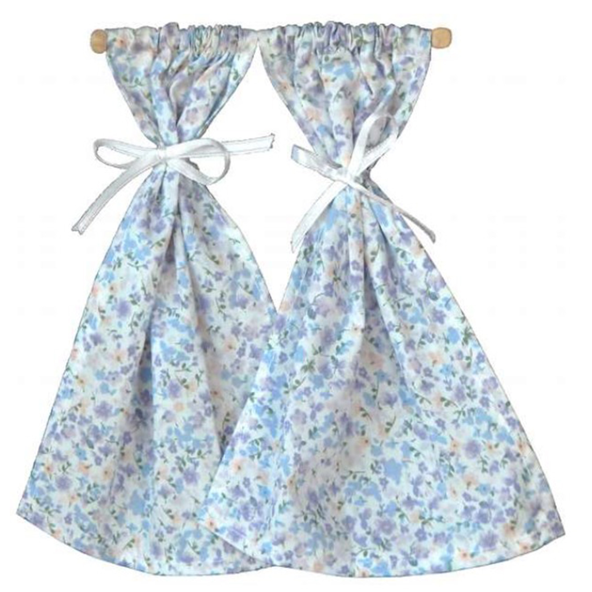 Vorhang hellblau geblümt Wichtelzubehör