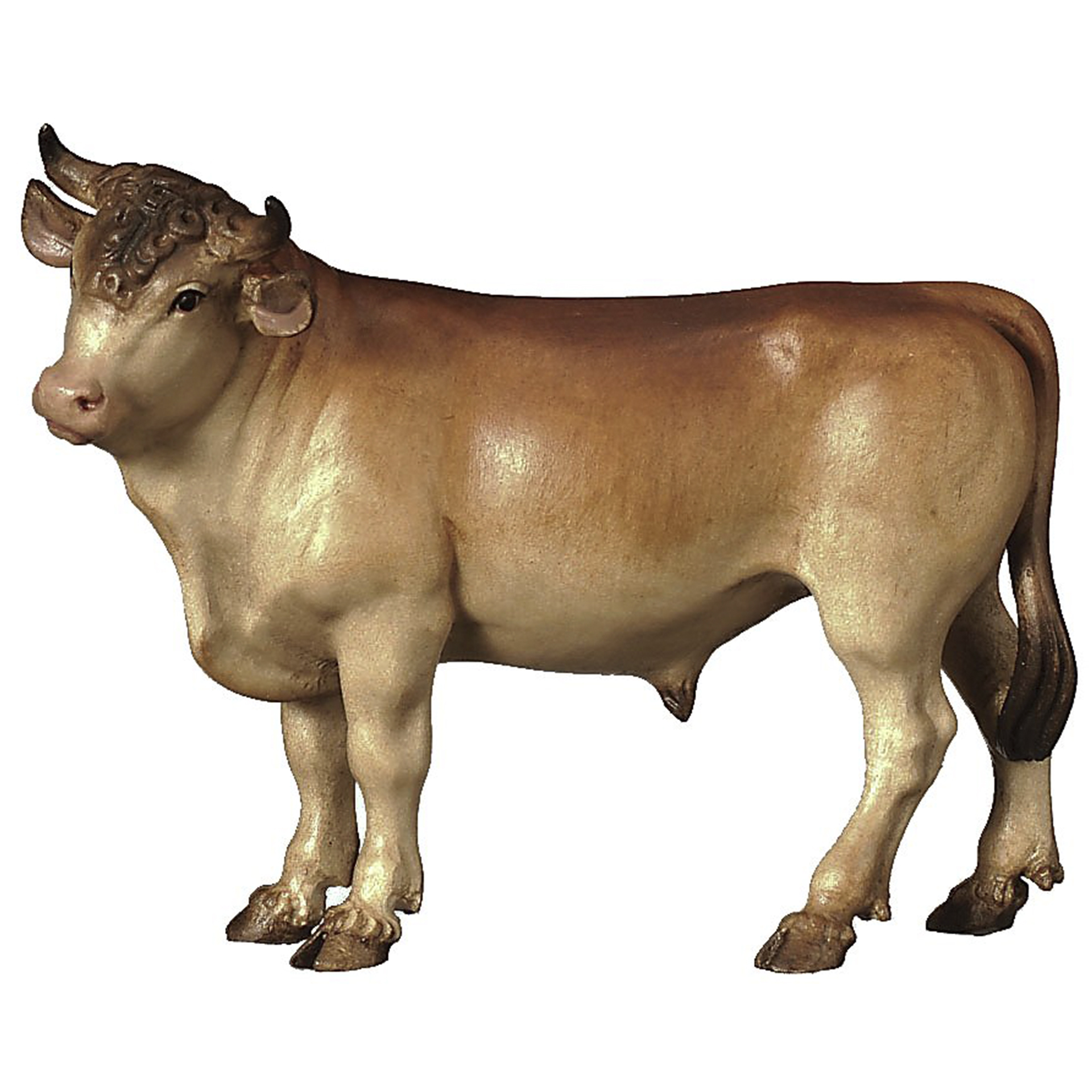 Holzfigur Ochse stehend als Krippe Zusatzfigur