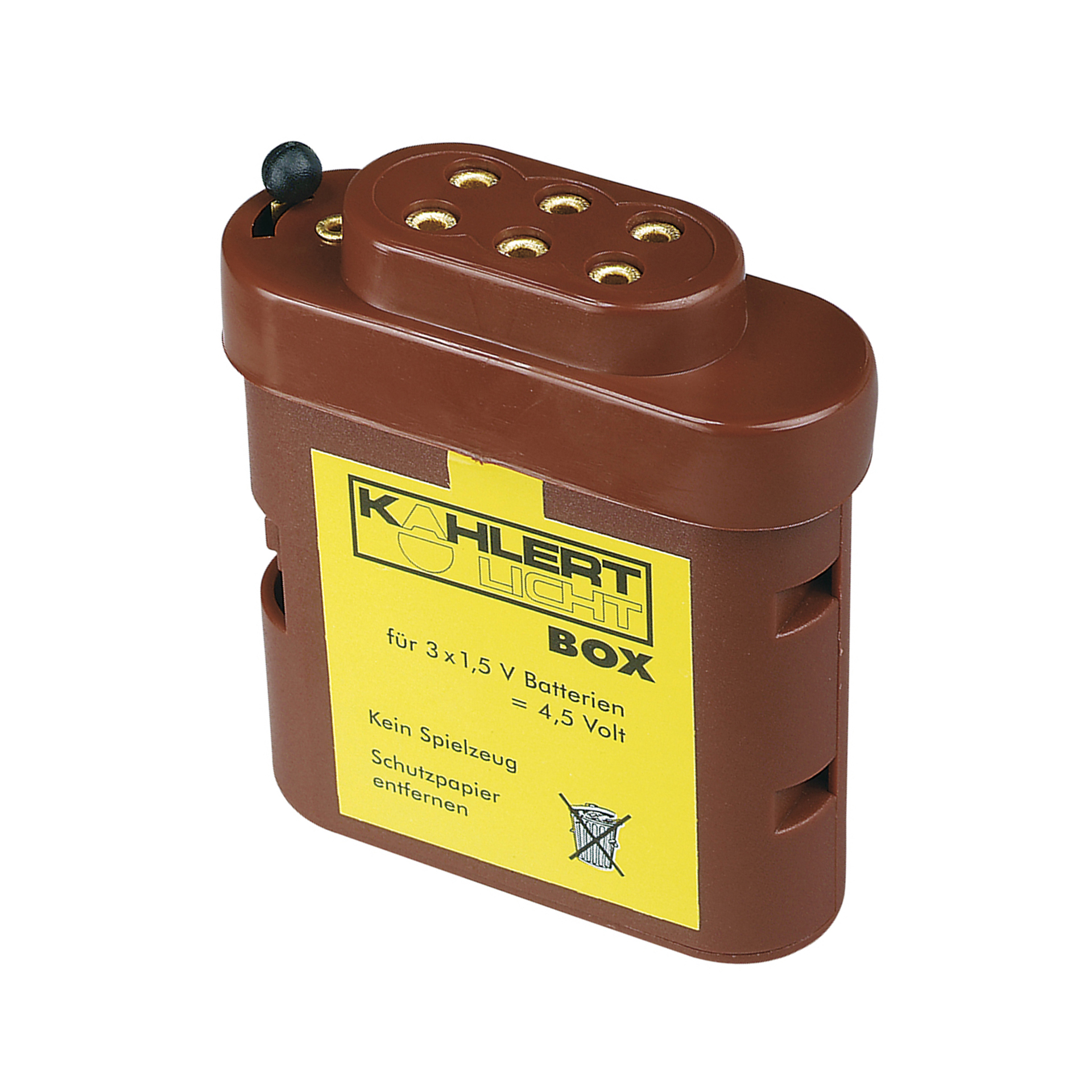 braune Box für eine Batterie mit passender Kappe mit Steckplätzen