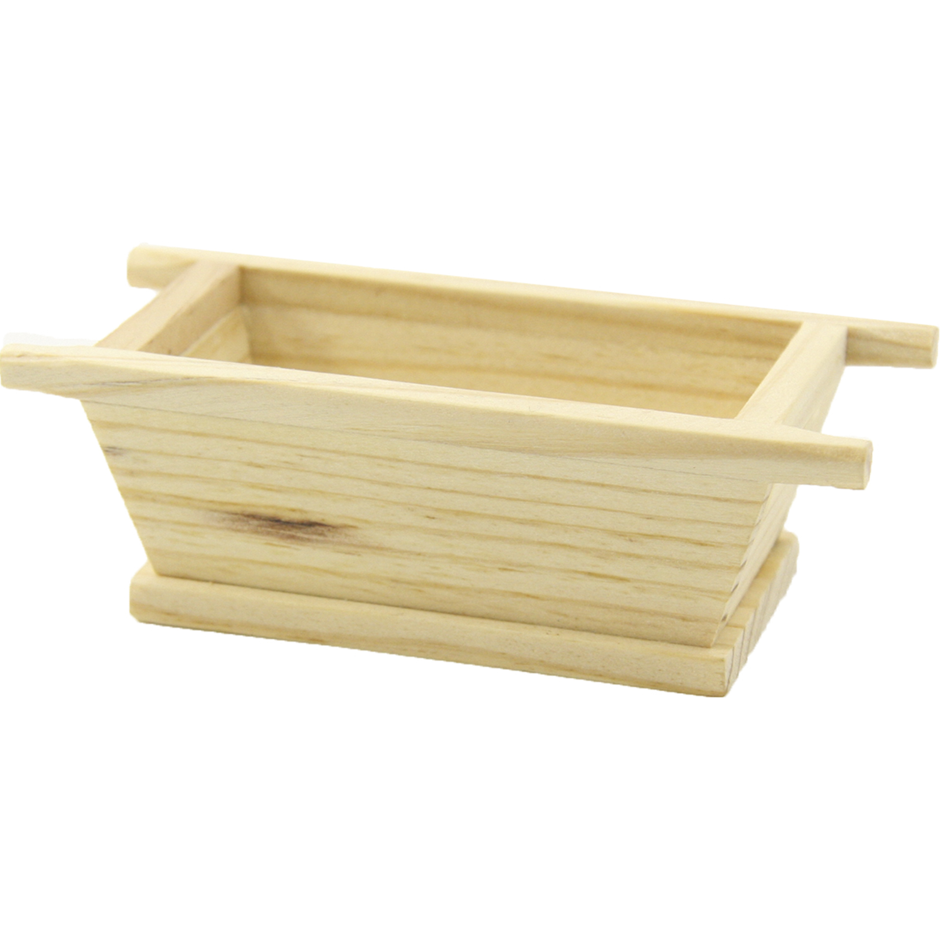Rechteckige Holzwanne naturbelassen, Leisten überstehend als Tragegriffe