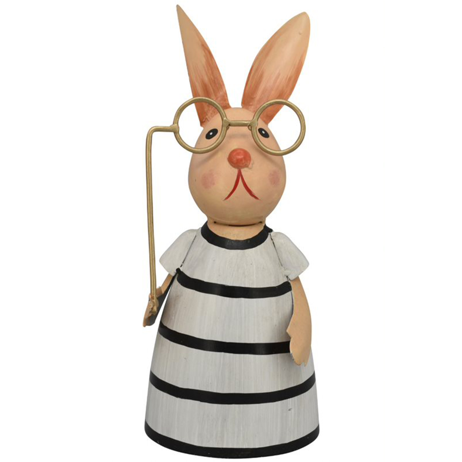 Zaunhocker Hase weiß/schwarz gestreift mit Brille Pfostenhocker  Staketenzaun Gartenzaun Gartendeko, Figur, Hase, Brille, Schwarz-Weiß-Streifen, Deko