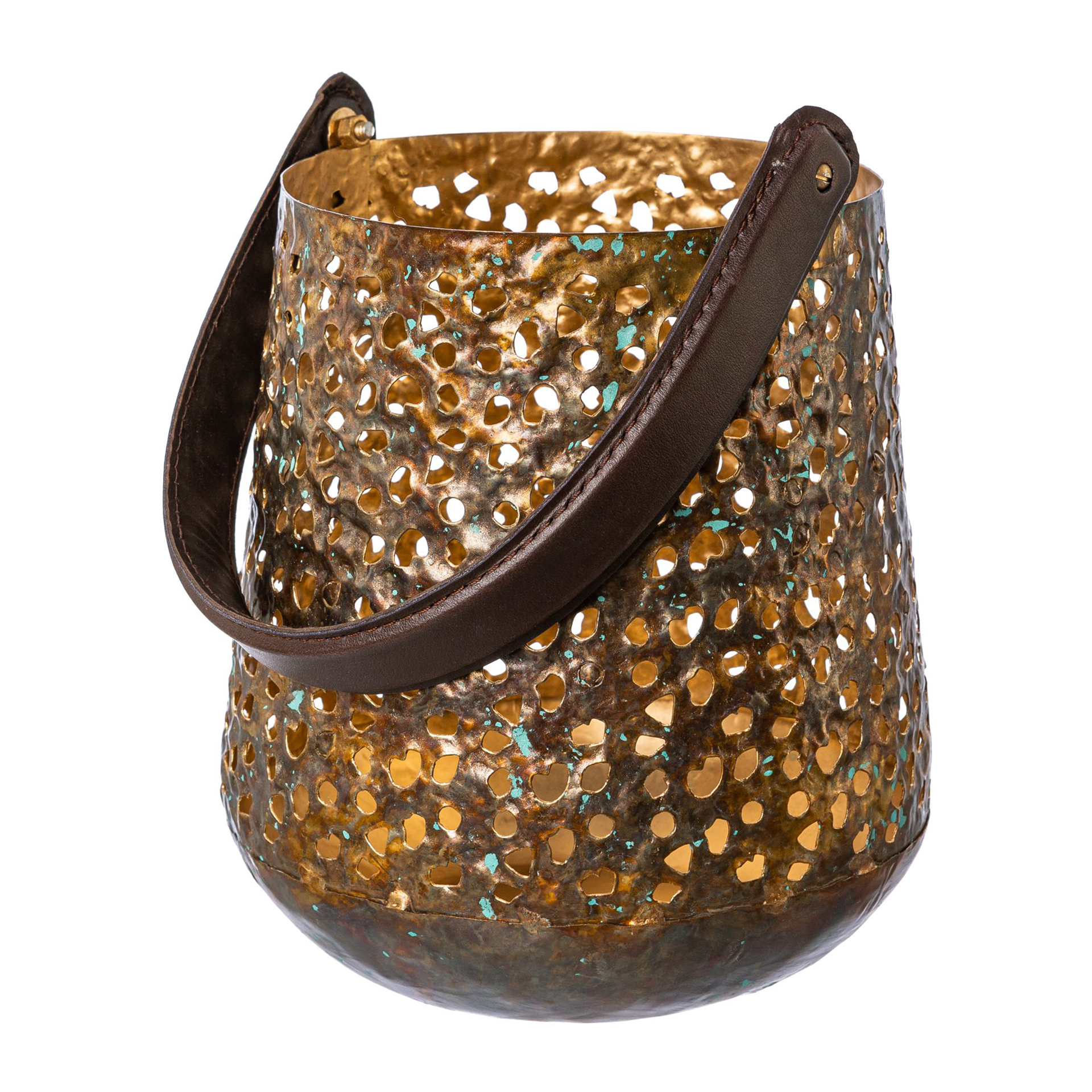 Metall Windlicht mit Ledergriff 19cm Dekoration Weihnachten