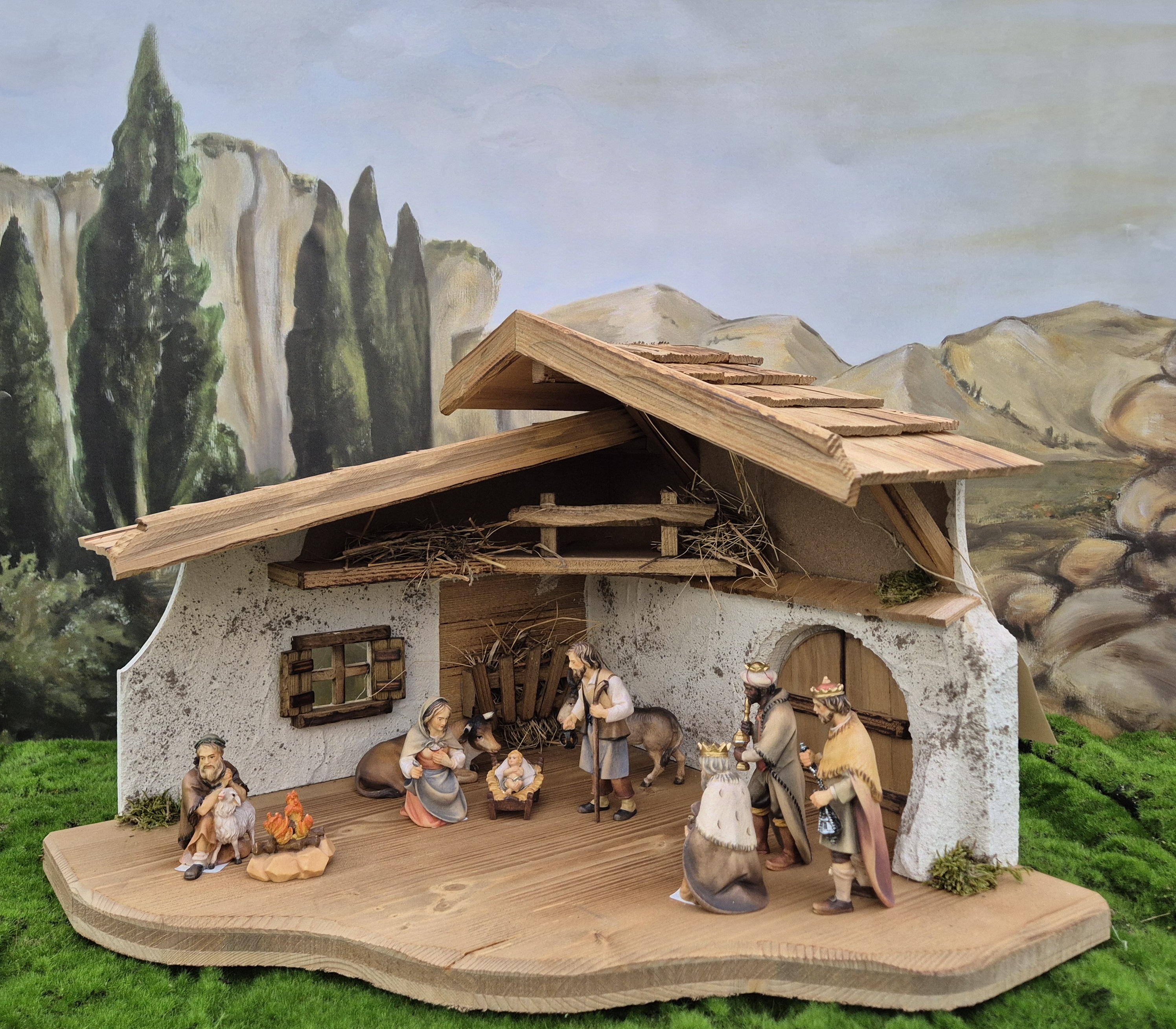 Draußen, Unterschlupf, Hütte, Natur, Person, Krippe, Nativity, Diorama, Holz, Schnitzfigur