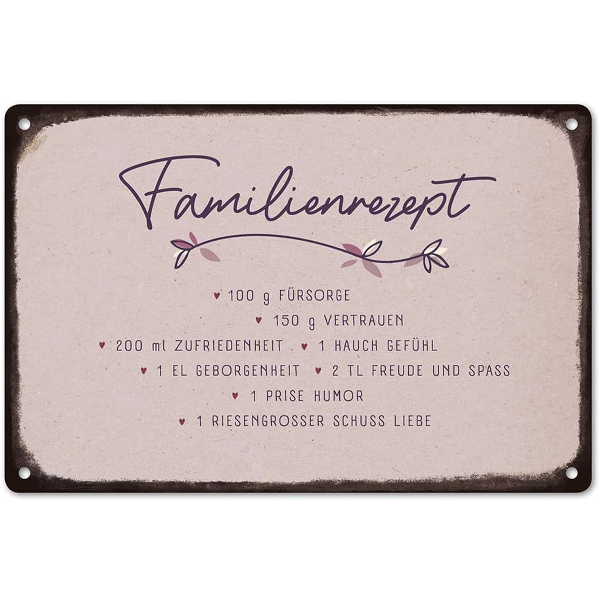 Blechschild Vintage-Art "Familienrezept"