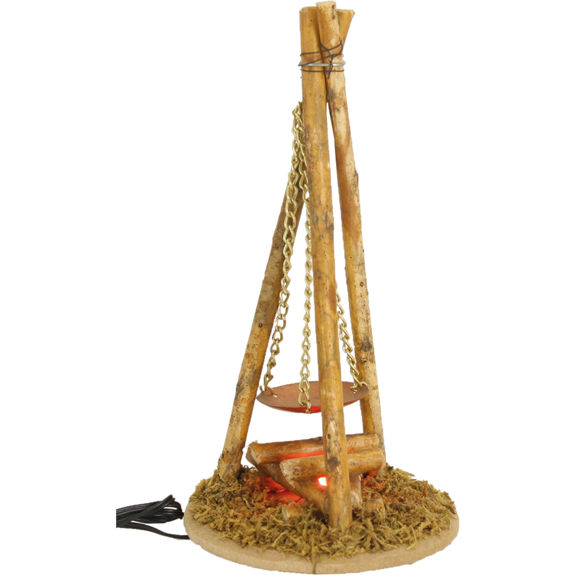 Schale über Lagerfeuer hängend an Dreibock