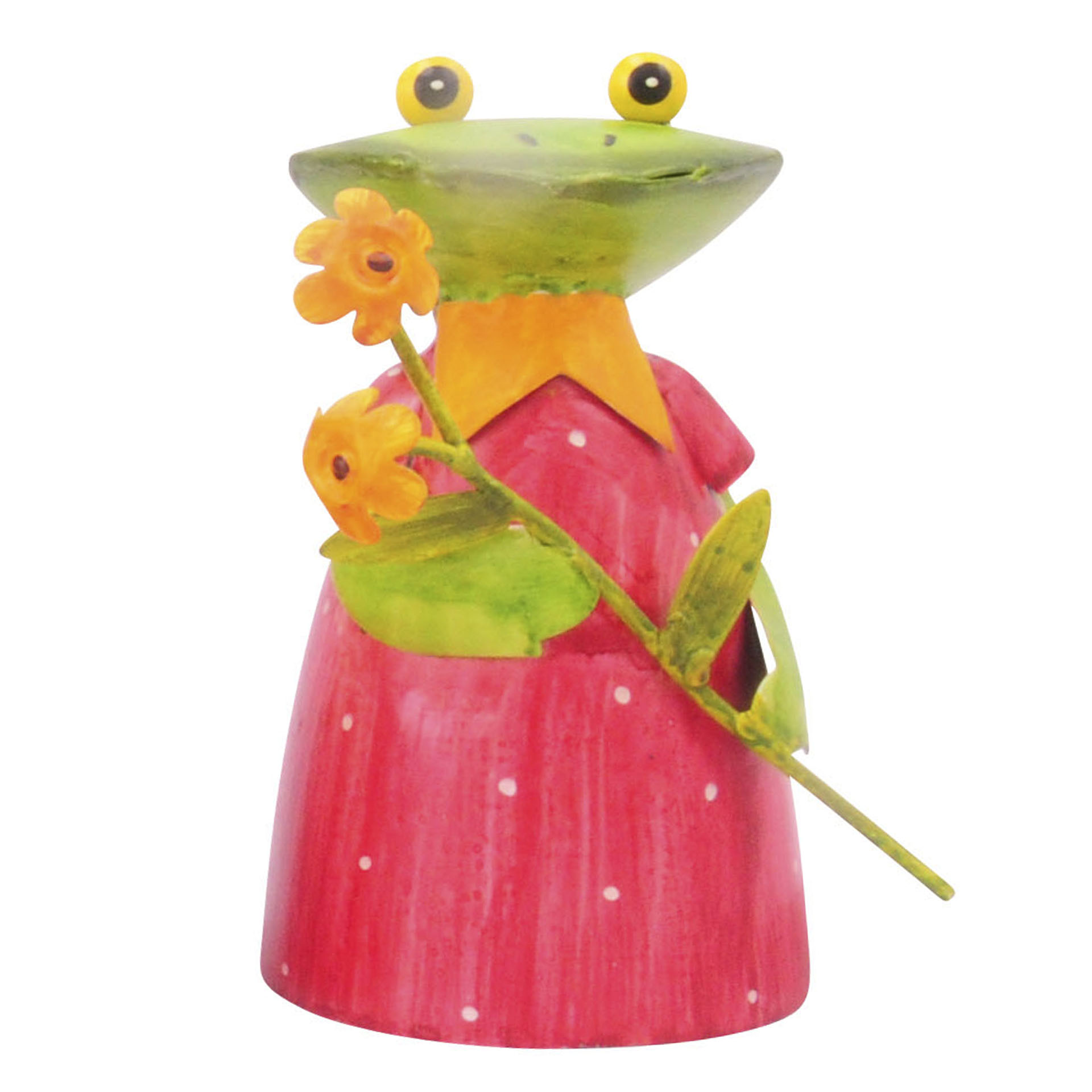 pinkkfarbenes Froschmädchen mit grün-oranger Blume