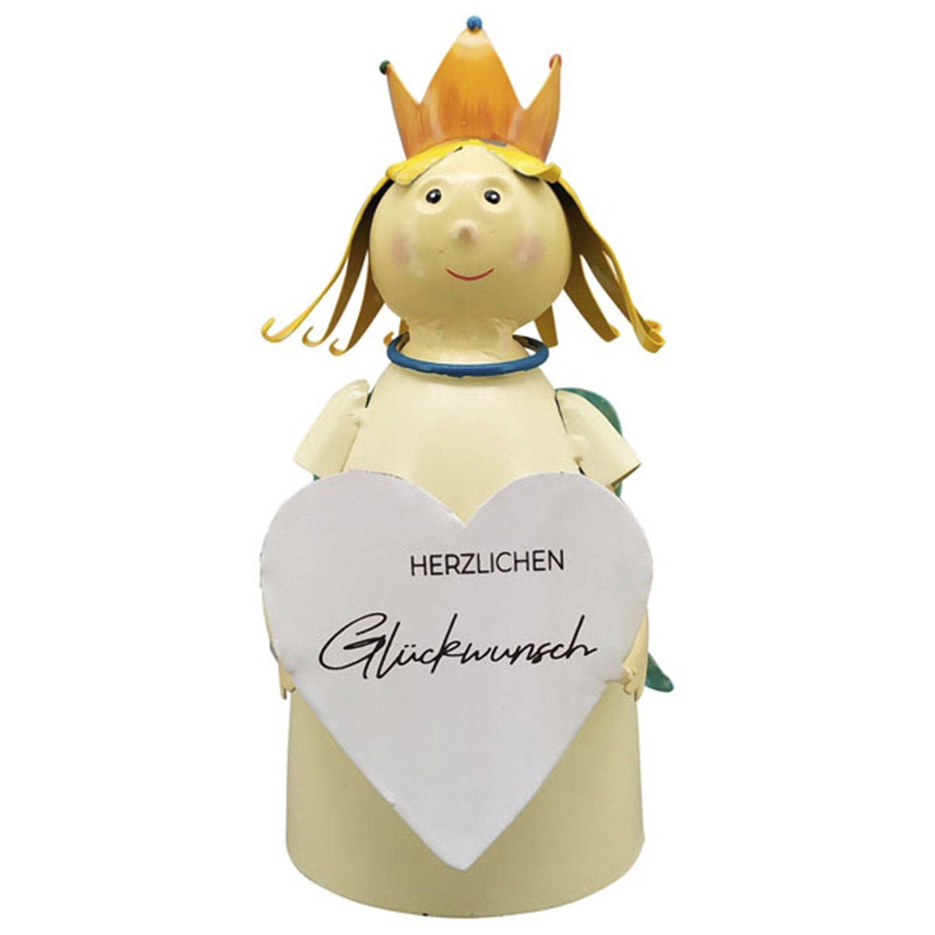 cremefarbener Schutzengel hält Herz mit Spruch