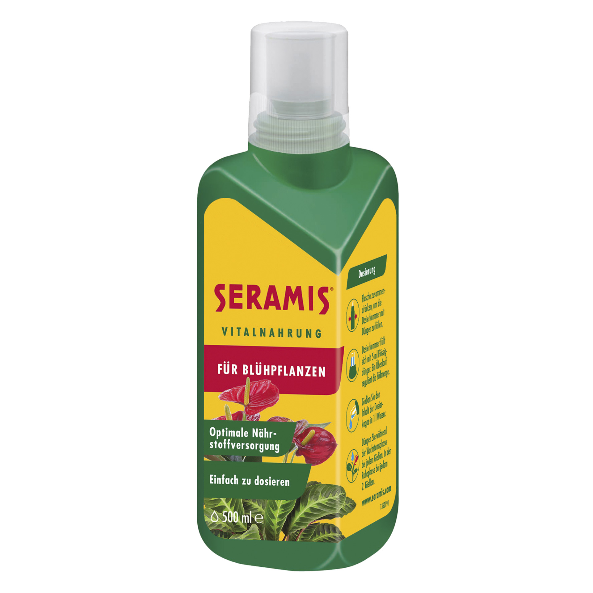 eckige Flasche 0,5l mit Abbildung von blühenden Pflanzen