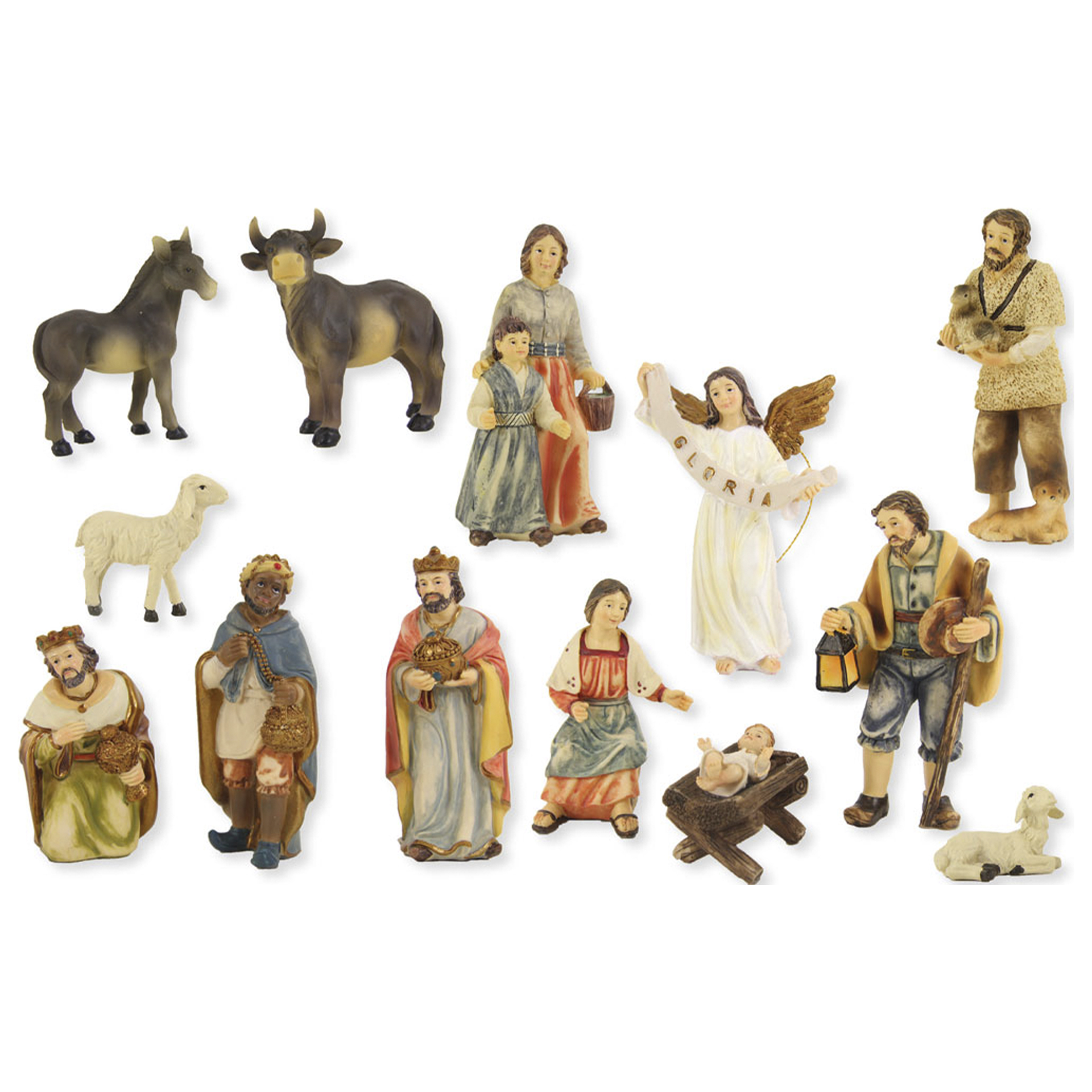 Bauernkrippe mit Hl. Familie, Hl. Drei Könige, Engel und Tieren