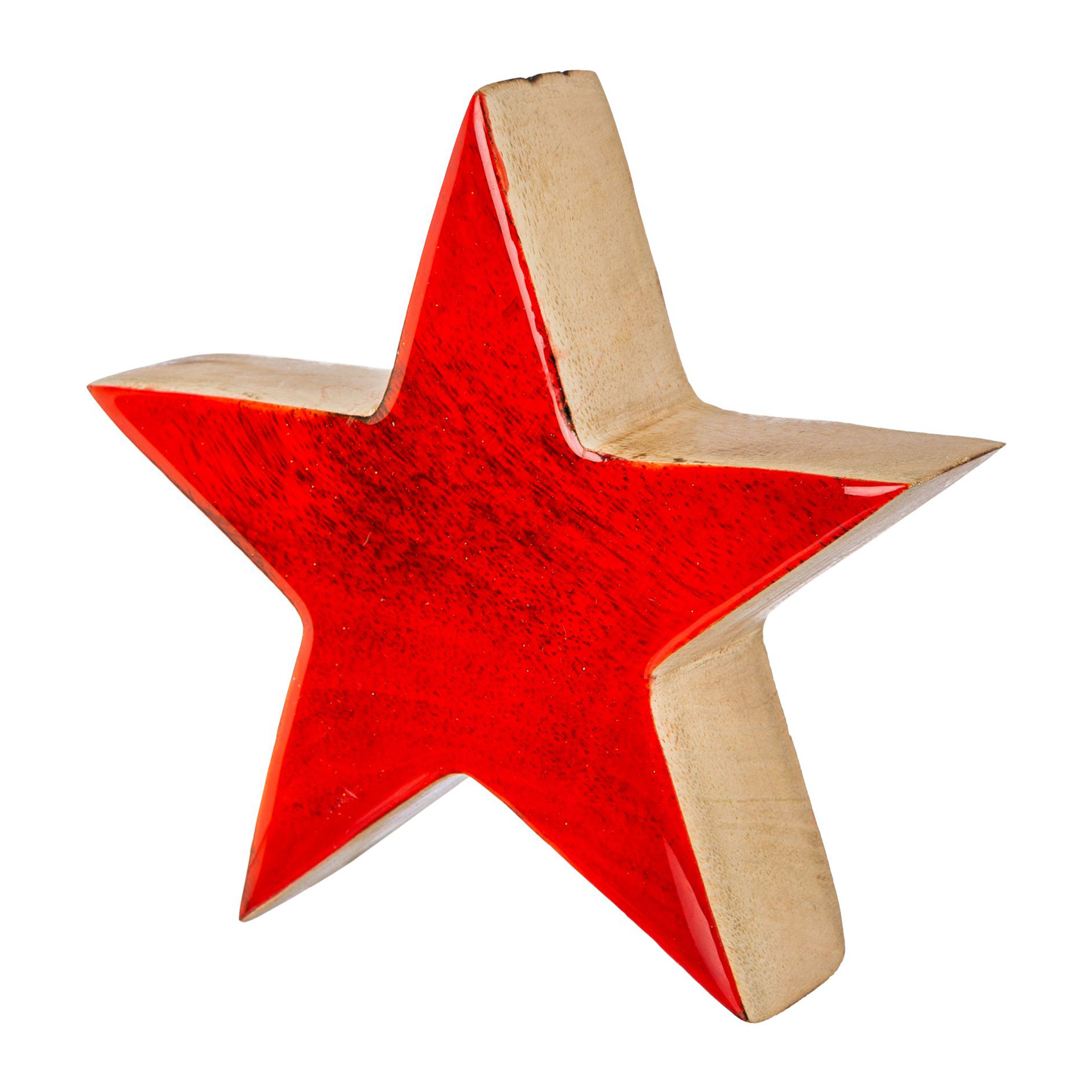 Holzstern mit Enamel Glitterfinish rot