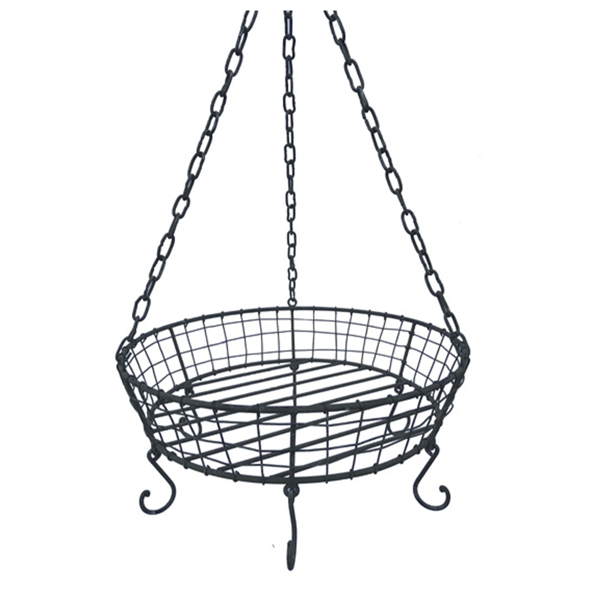 Meatllkorb mit 3 Ketten zum  Aufhängen, 6 Haken am unteren Rand für Dekorationenzum Aufhängen von