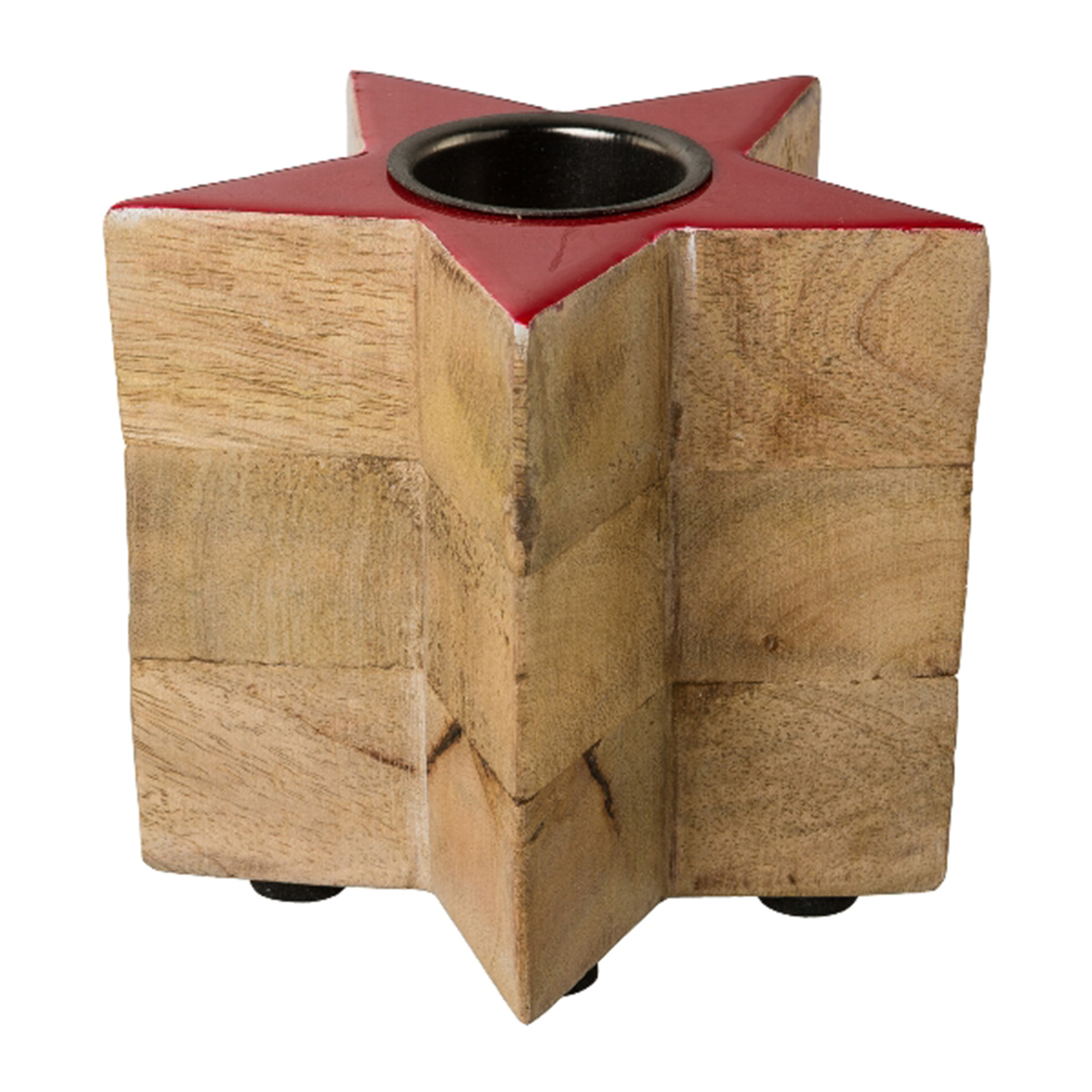 Holzstern Kerzenhalter rot 10x12cm