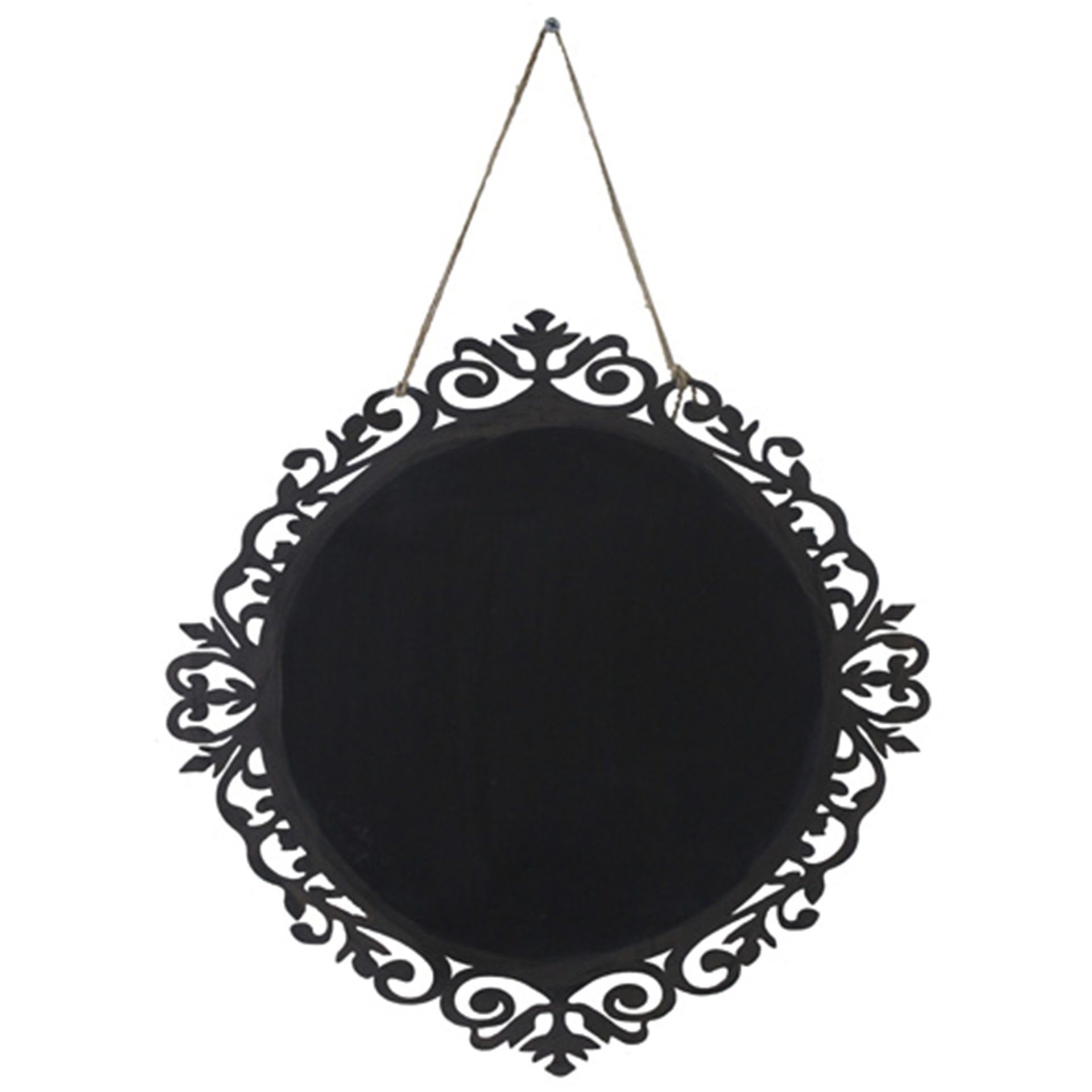 runde Tafel mit Ornamenten als Umrandung und Band