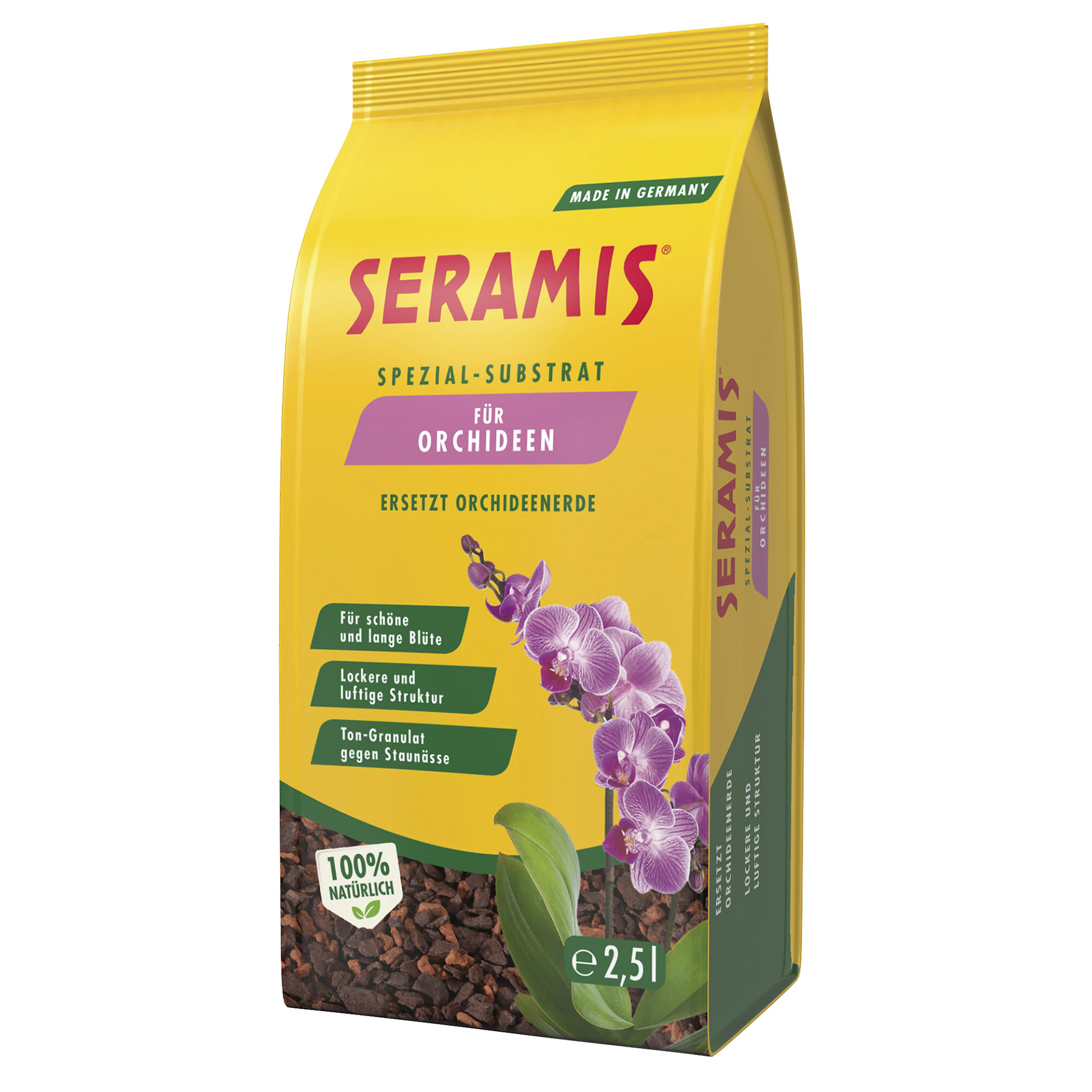Beutel 2,5l mit Abbildung von Substrat und blühender Orchidee