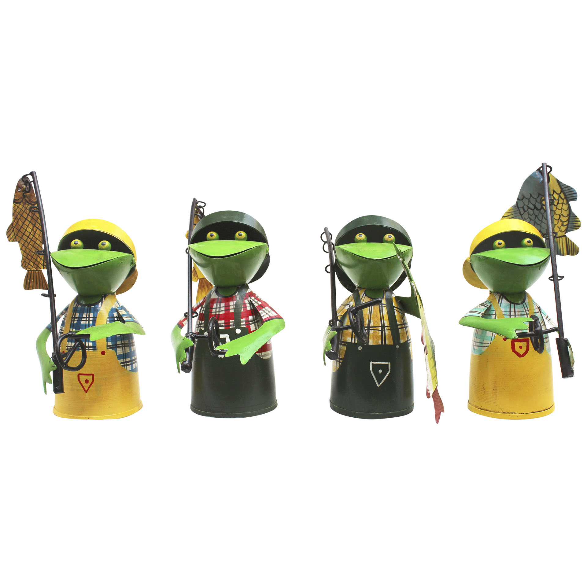 vier verschiedene Motive zu Zaunhocker Frosch Angler, Hemden kariert