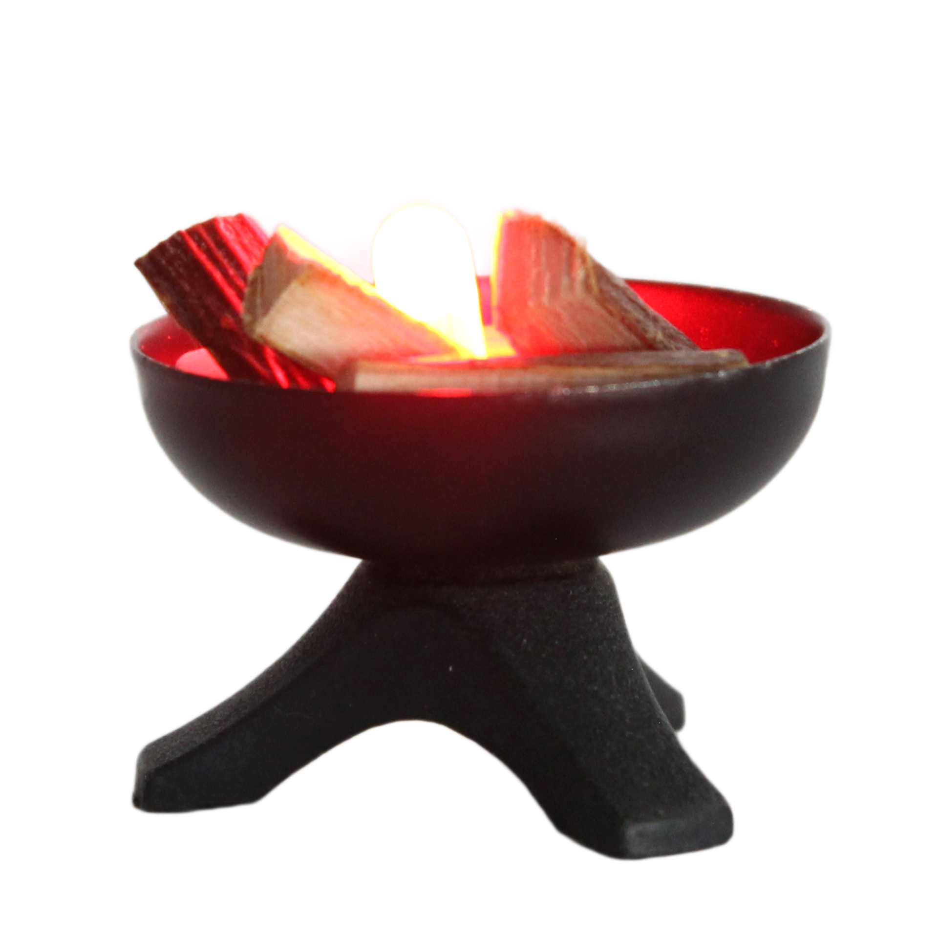 Feuerschale auf Dreibein mit flackerndem Licht