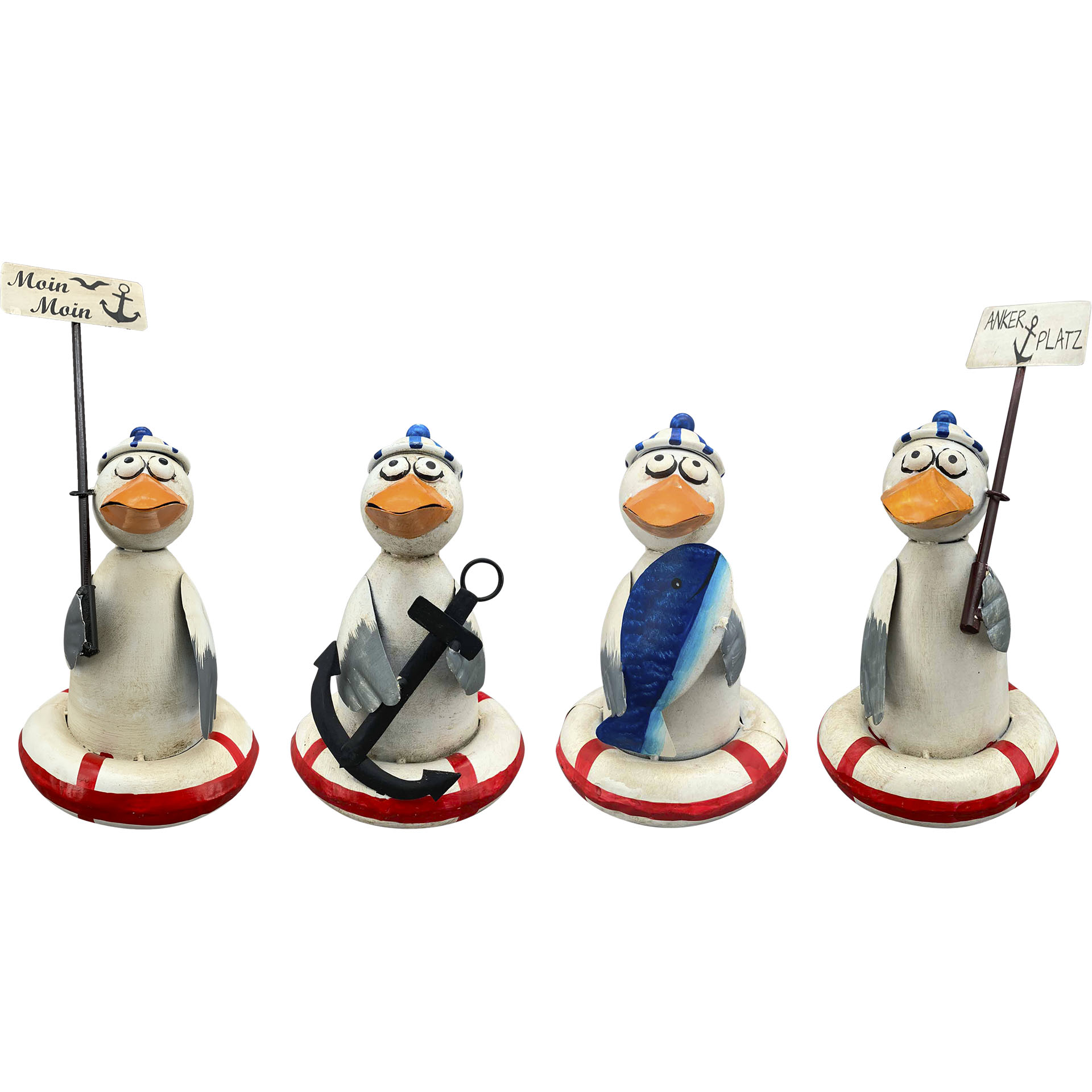 vier verschiedene Motive vom Zaunhocker Möwe mit Rettungsring