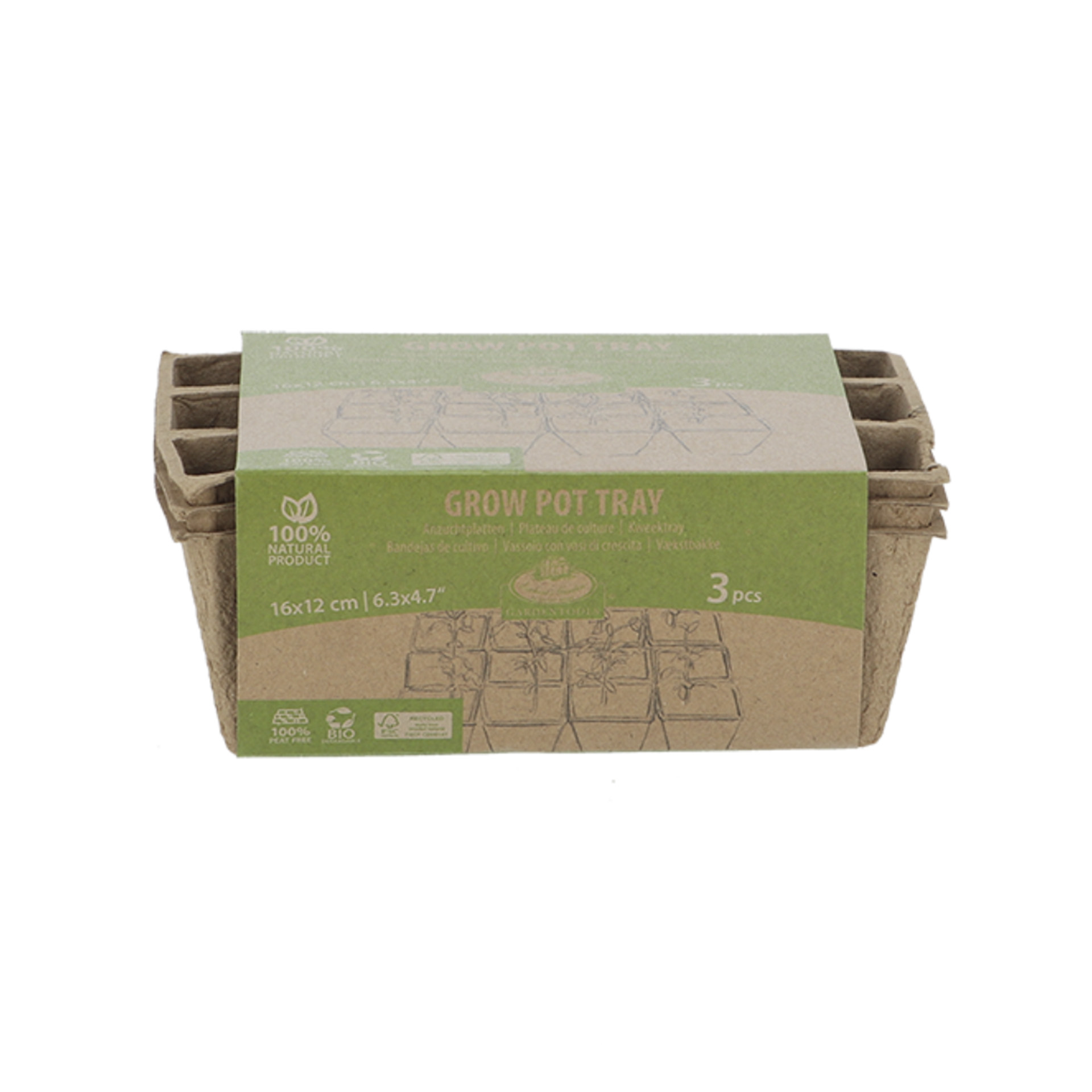 naturbraune, kleine Anzuchttöpfchen im 12-Verband