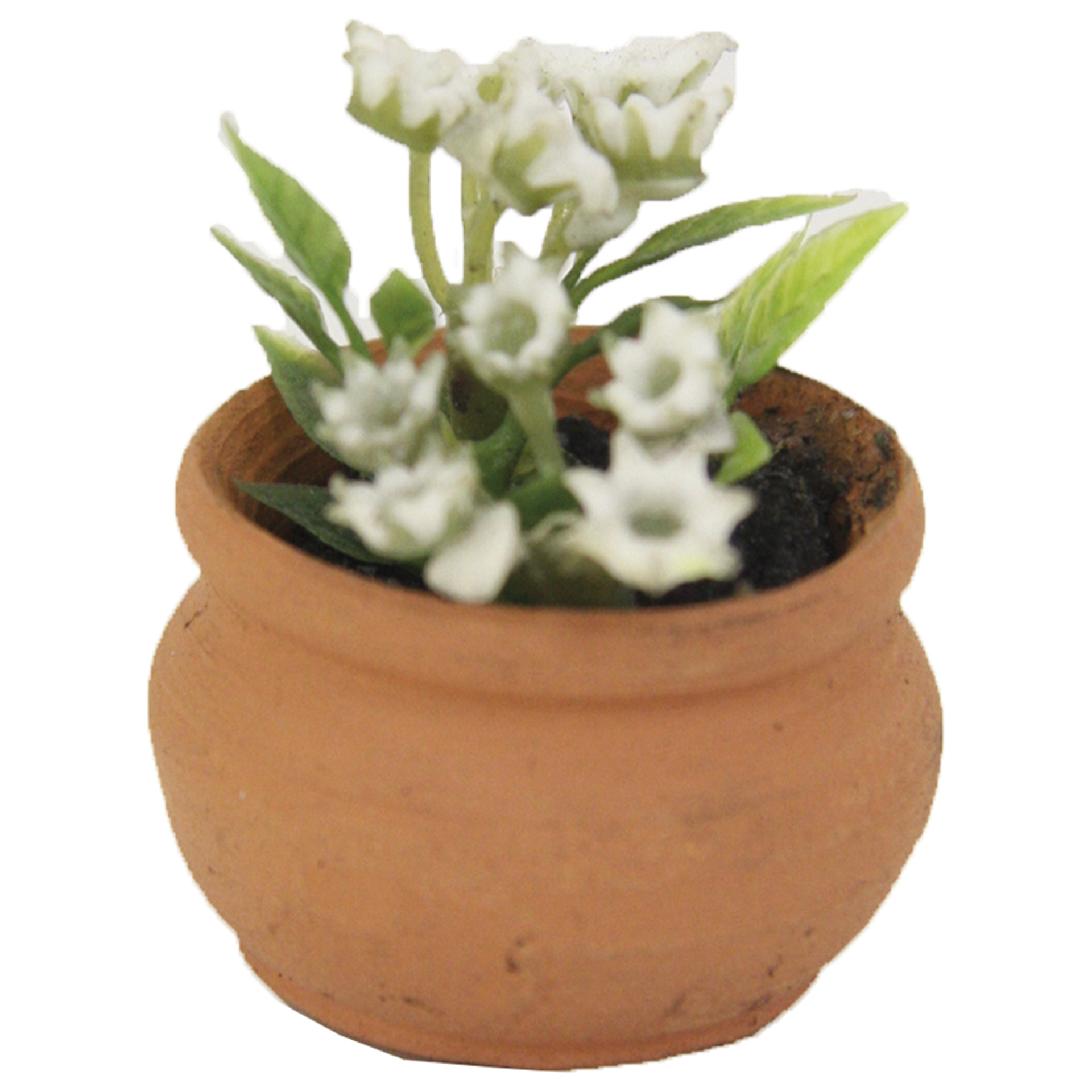 Blumentopf weiße Blumen Krippenzubehör Minigarten