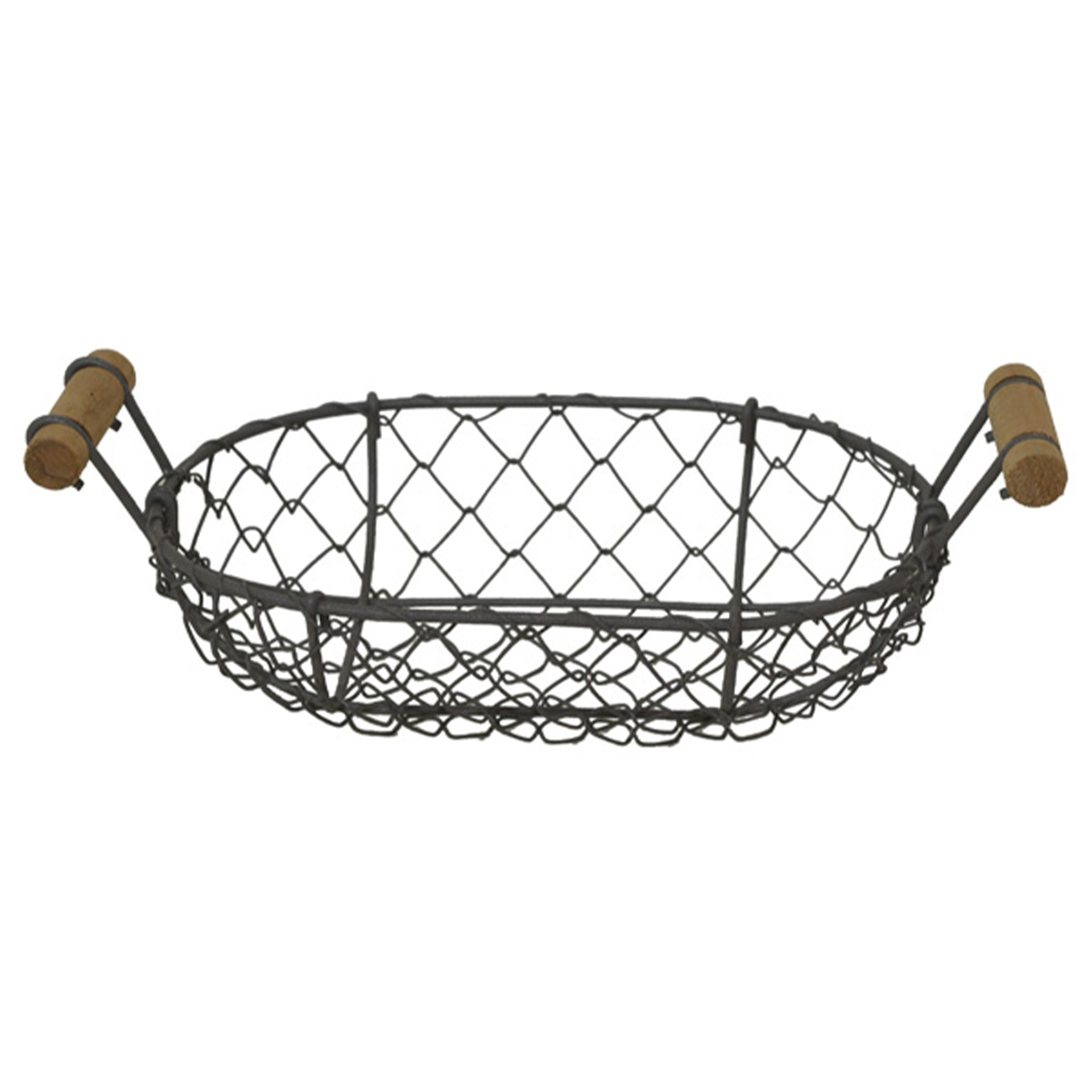 ovaler Drahtkorb mit zwei Holzgriffen