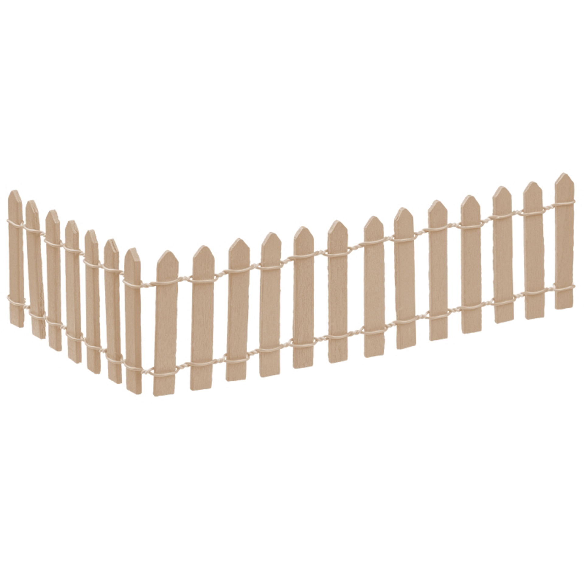 Zaun aus Holzlatten, oben und unten mit Draht verbunden