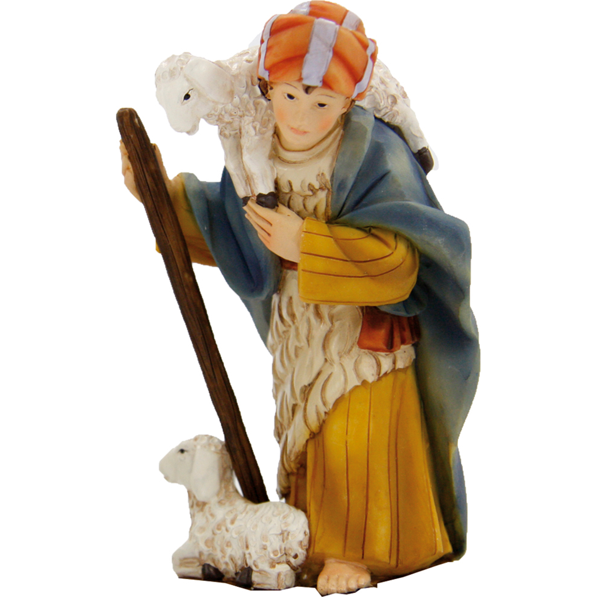 Hirtenjunge mit 2 Schafen und Stab, für 11cm Figuren