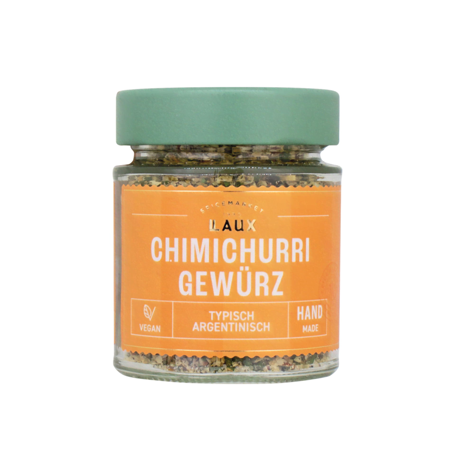 Gewürz Chimichurri im Schraubglas mit grünem Deckel
