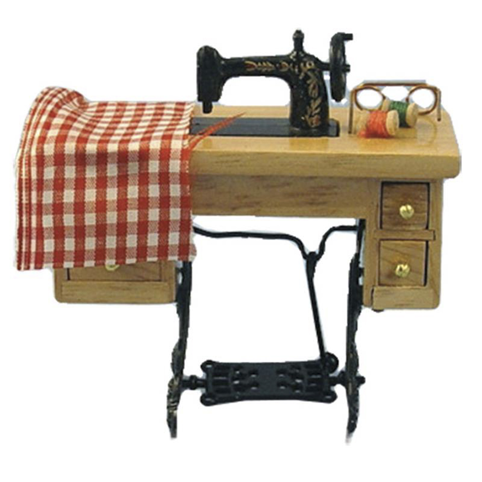 alte Nähmaschine mit Tretpedal und Untertisch