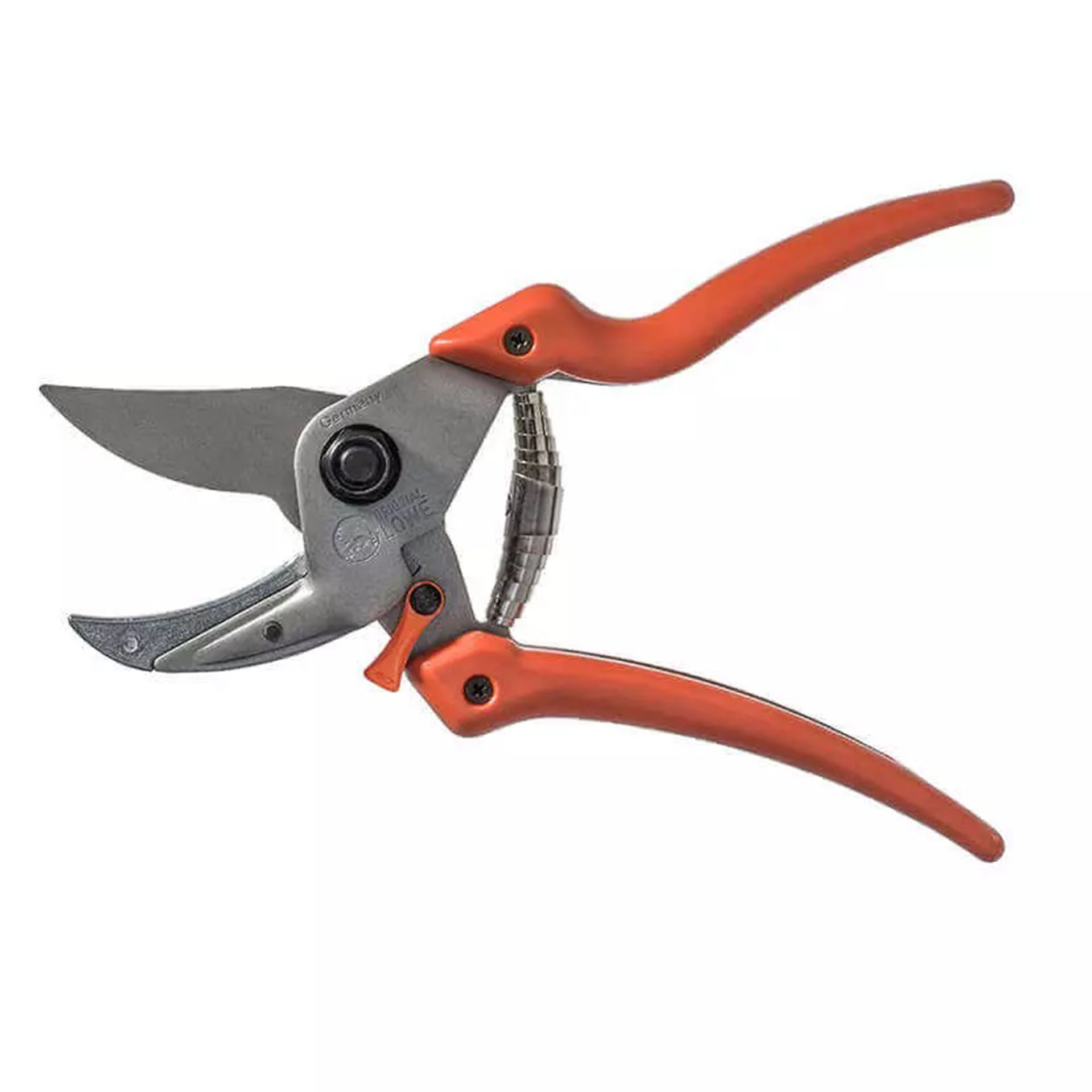 Amboss-Schere mit offener, Klinge, oranger leicht gebogener Griff