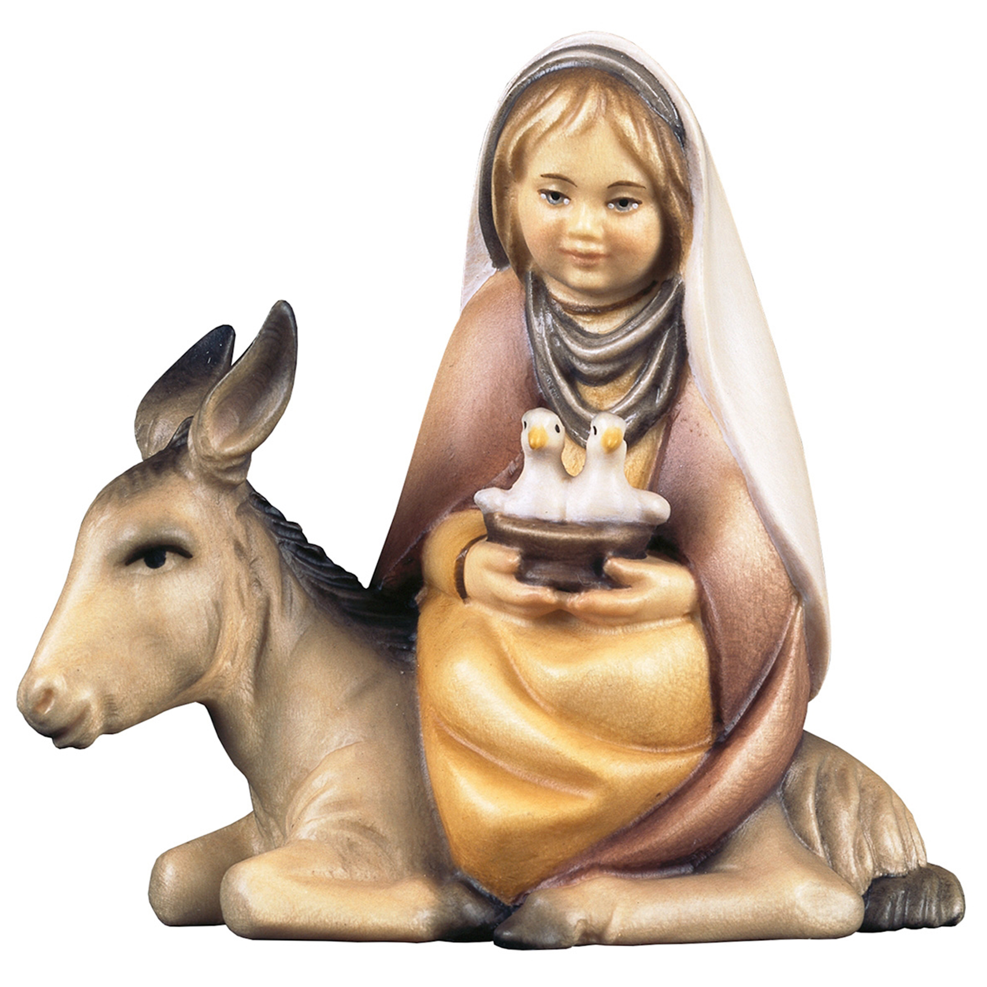 Mädchen mit Tauben auf Esel Komet Krippe Krippenfiguren