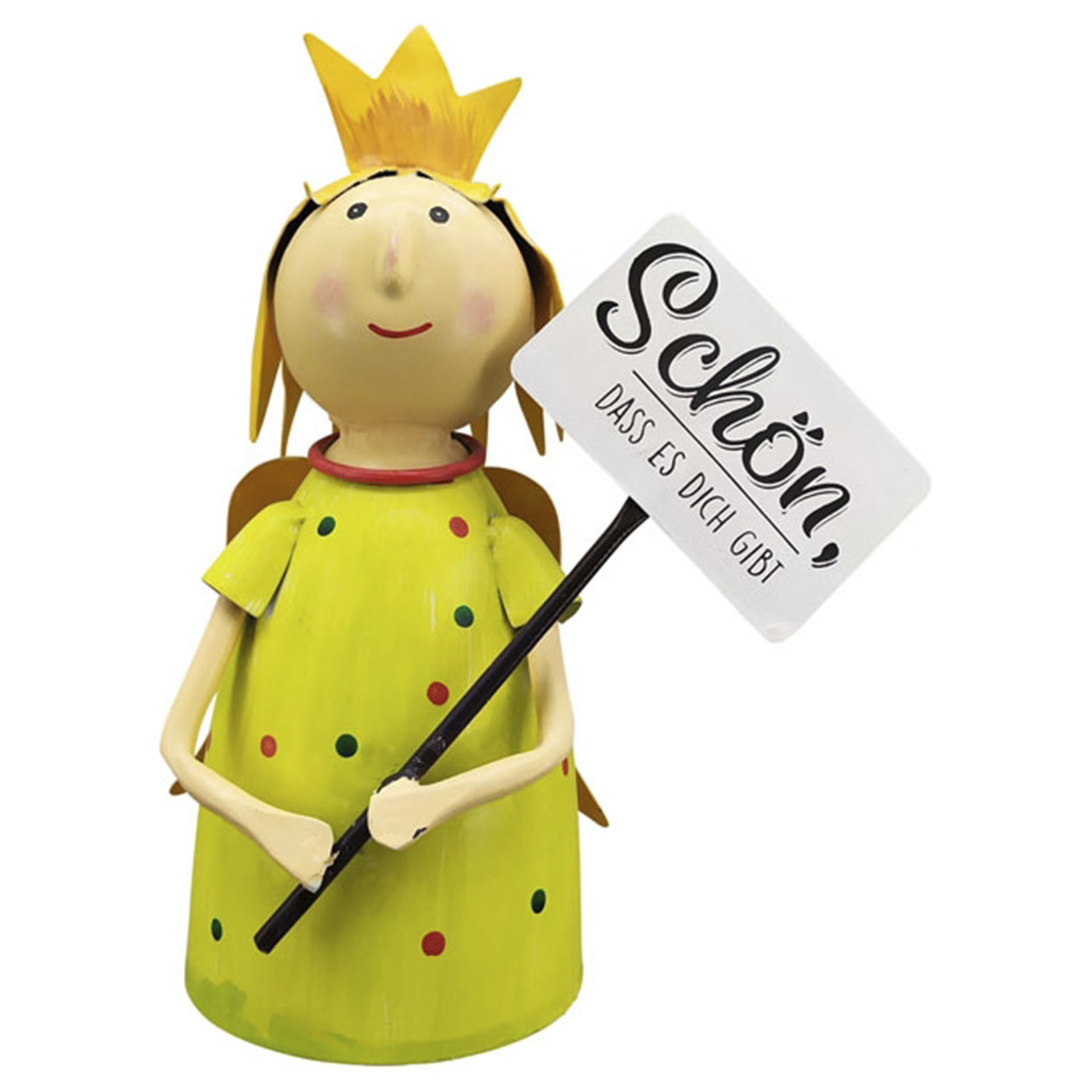 gelber Schutzengel hält Schild mit Spruch