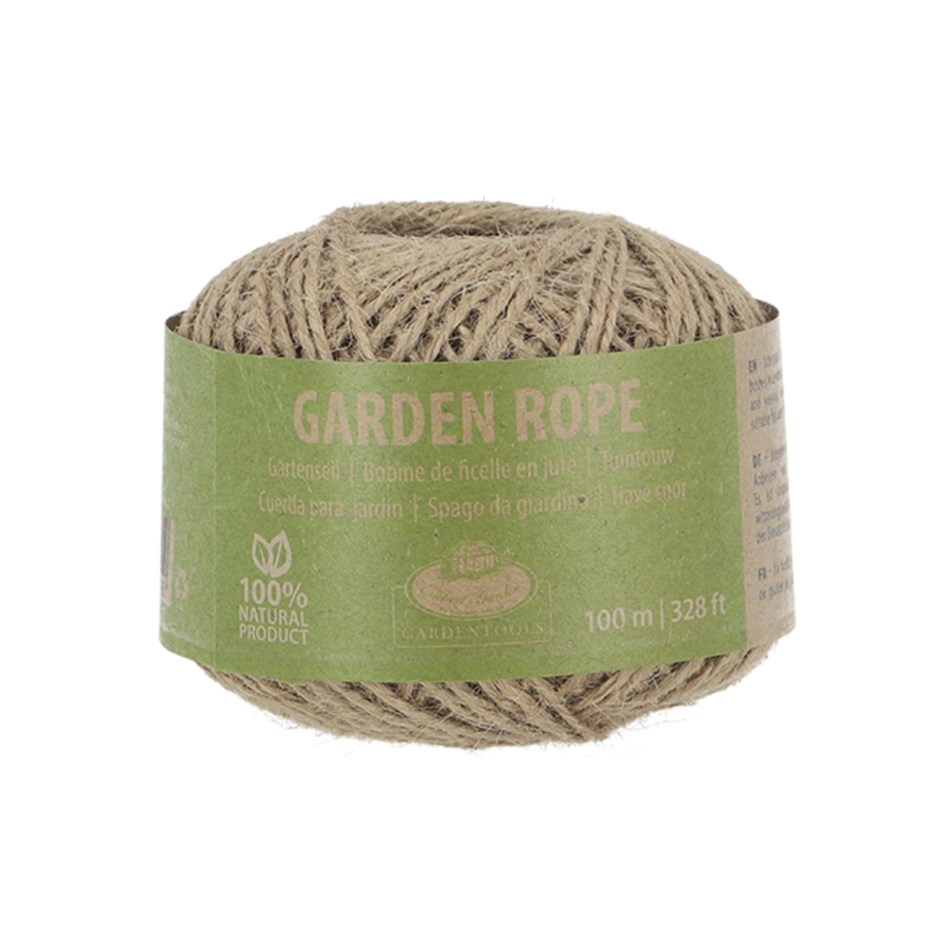 als Knäuel gewickelte Juteschnur mit Papierbanderole