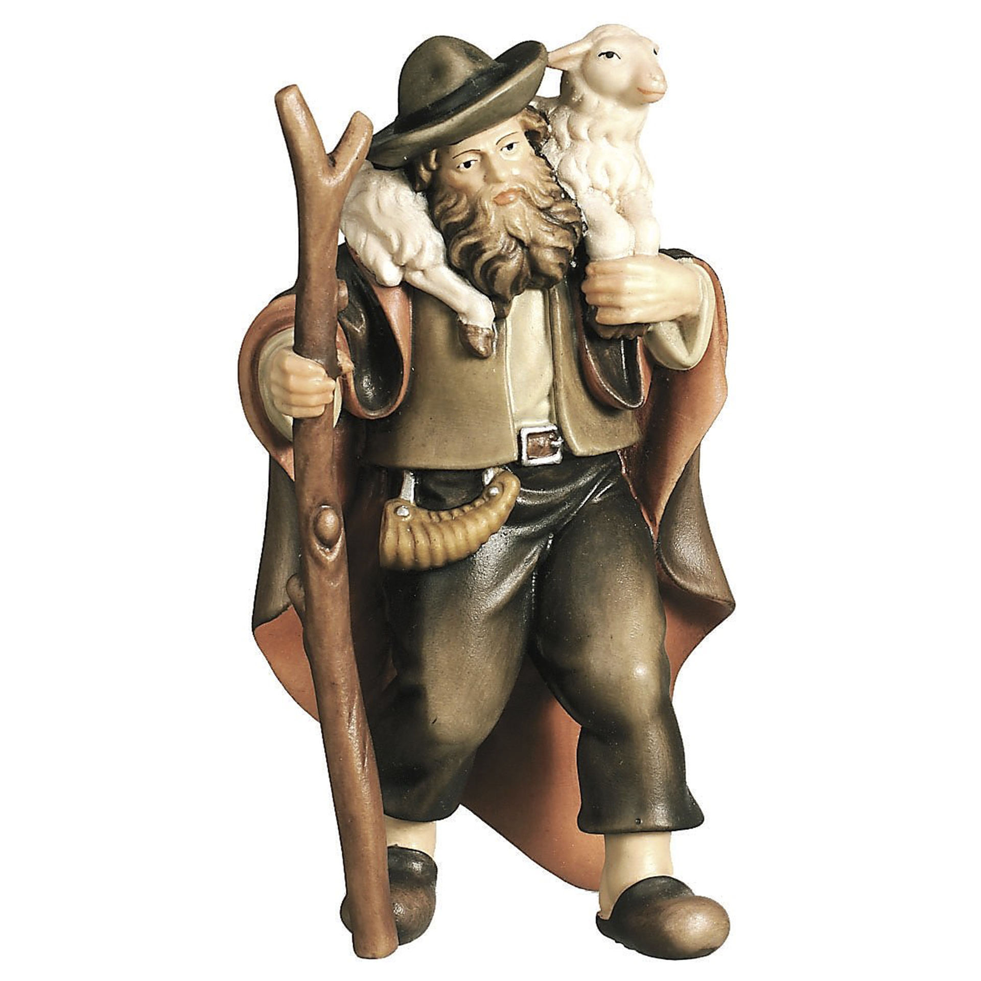 Krippenfigur Schäfer mit Schaf auf Schulter