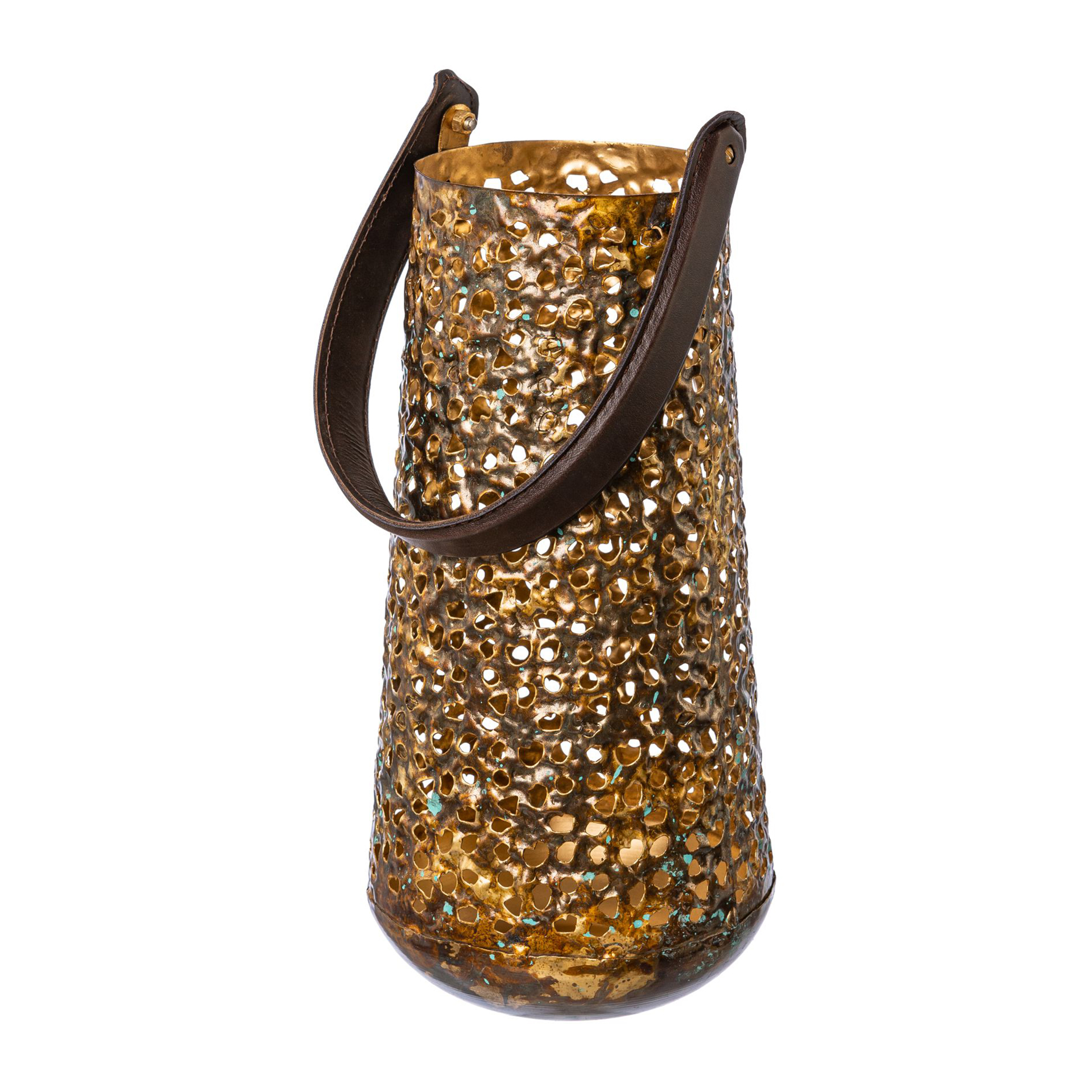 Metall Windlicht mit Ledergriff 30cm Dekoration Weihnachten