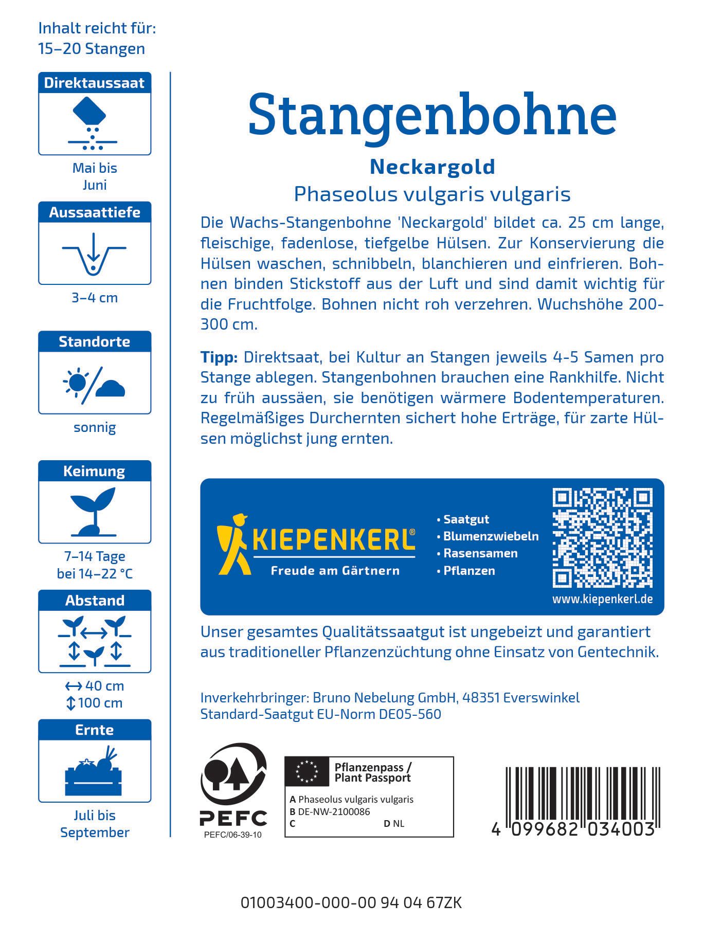 Stangenbohne Neckargold, Gemüsesamen