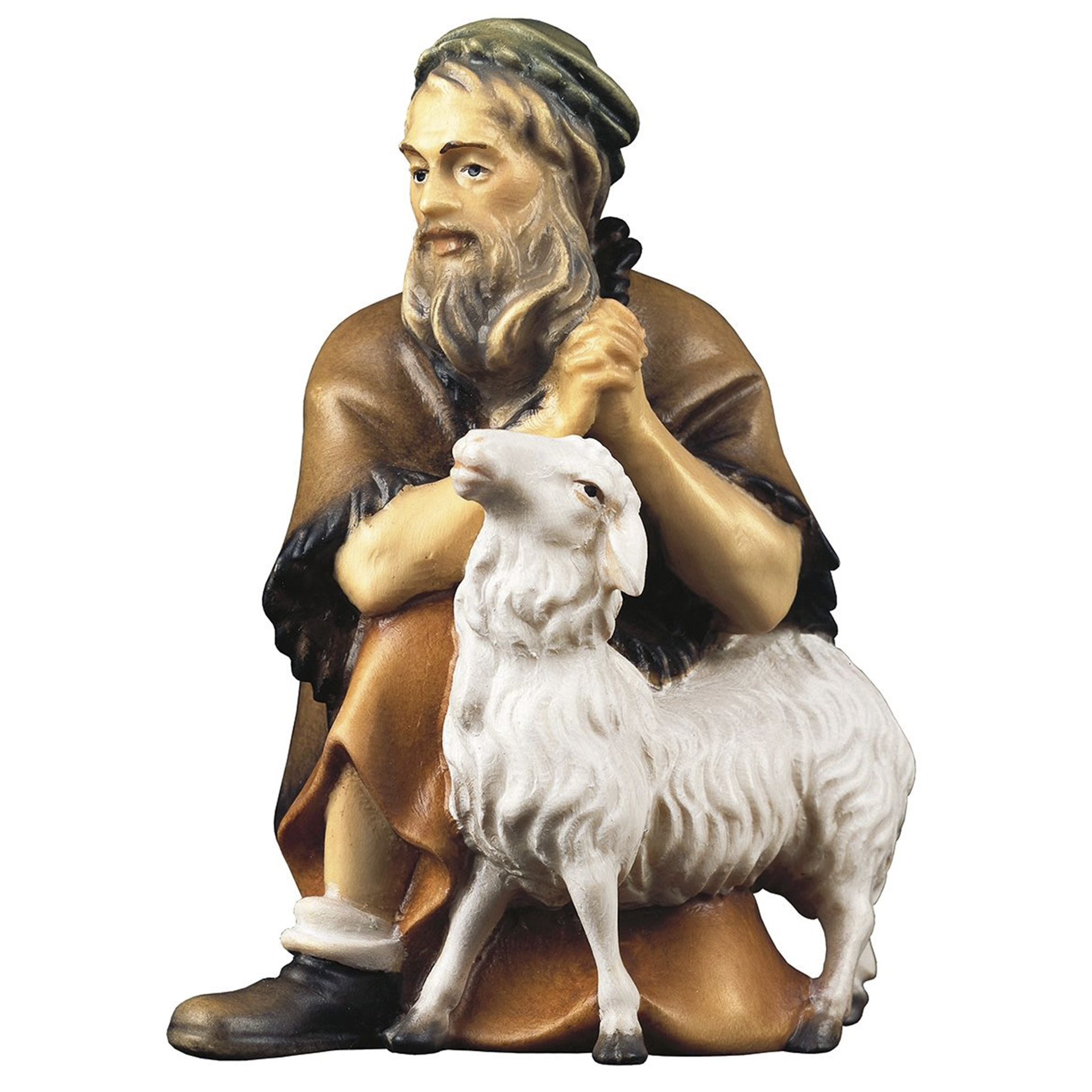 kniender Hirte mit Schaf coloriert