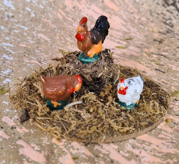 Misthaufen mit Hühner bunt