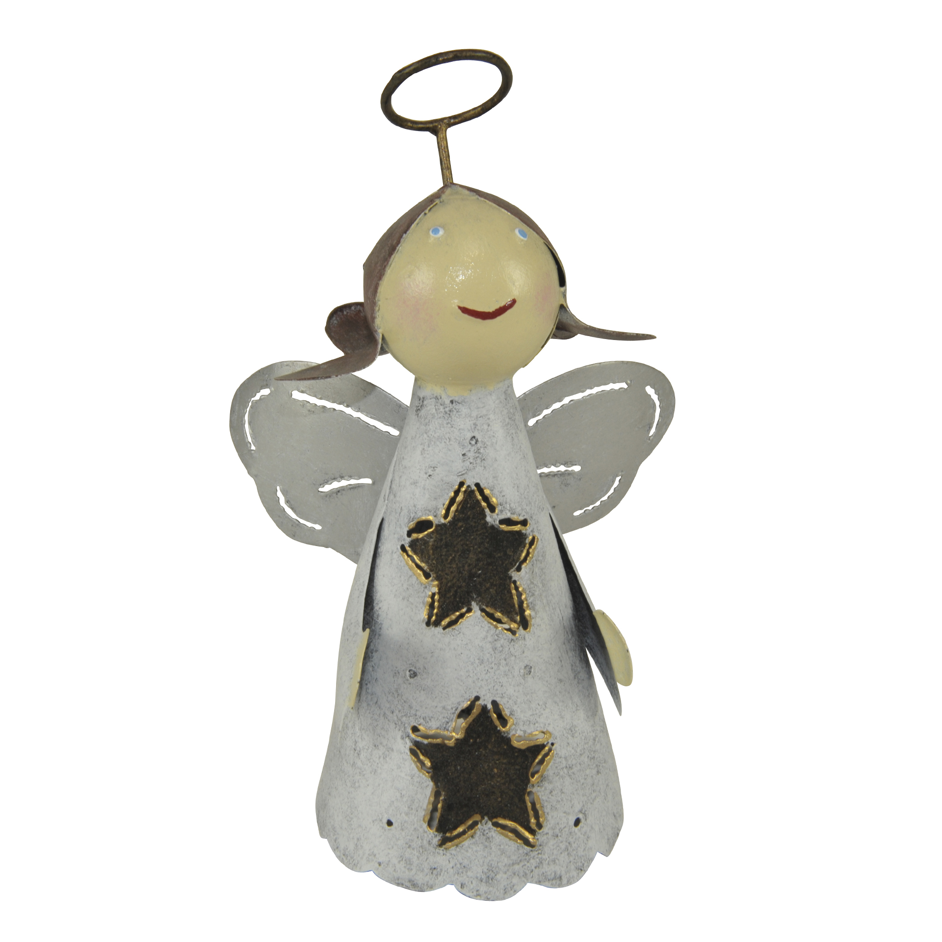 Metallfigur Engel Angela mit Schein und Sternen Dekofigur Unikat